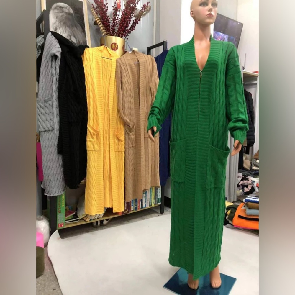 Long Cable-Knit Cardigan / Duster – Red - Picture 2 of 2